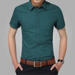 2016 New Men Shirts Brand Turn-down Collar Slim Fit Mens Chemise Homme Casual Summer beach Dot Shirt Short Sleeve Printed 5XL