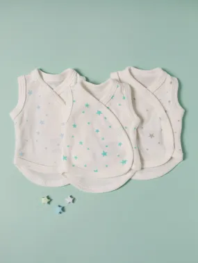 3 Pack - Star Incubator Vests - Blue, Mint & Silver Stars,  100% Organic Cotton