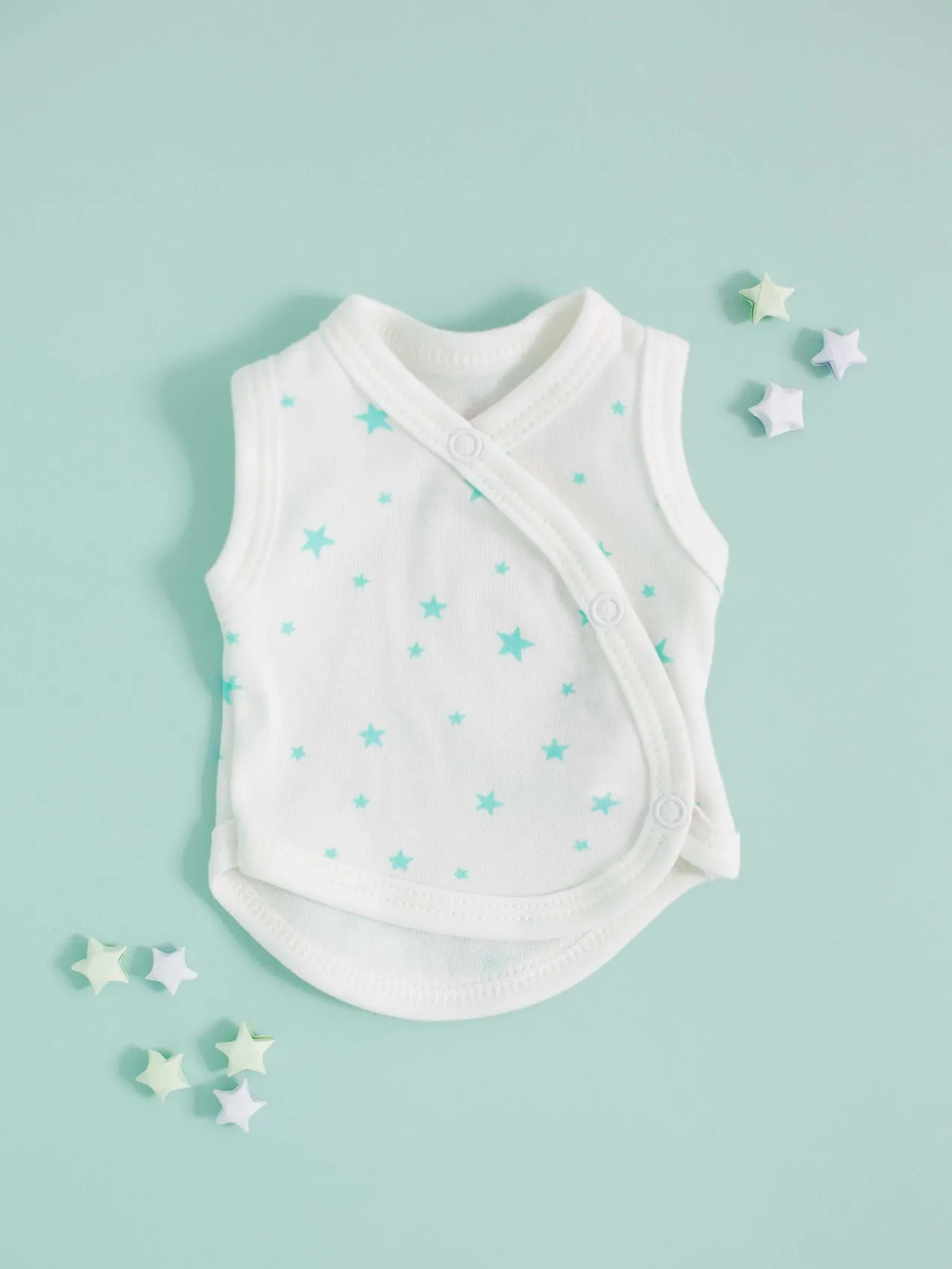 3 Pack - Star Incubator Vests - Blue, Mint & Silver Stars,  100% Organic Cotton