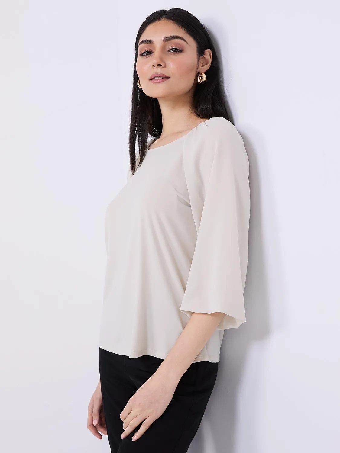 3/4 Chiffon Sleeve Round Neck Top