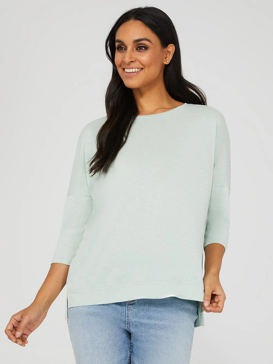 3/4 Dolman Sleeve Round Neck Long Top