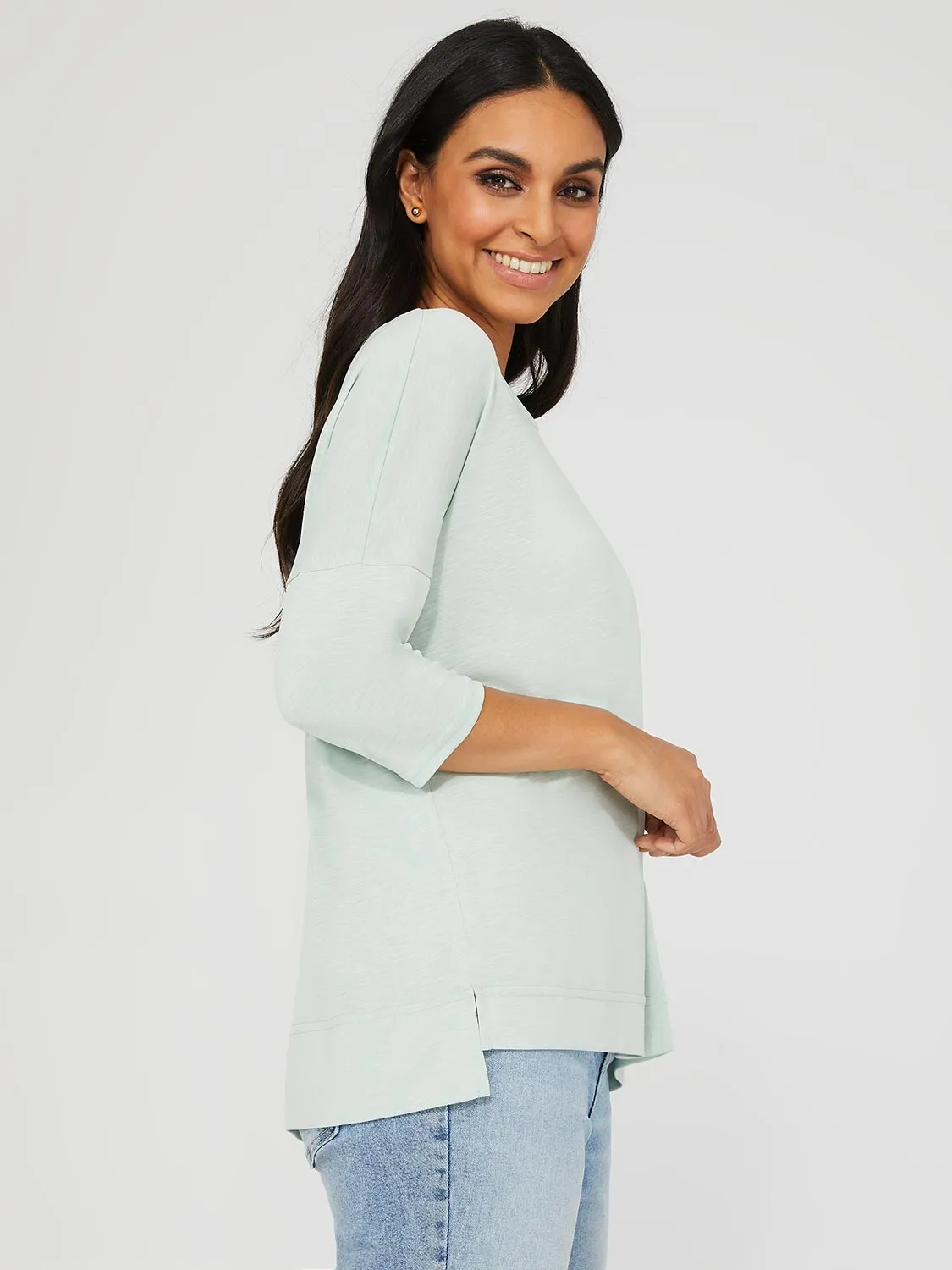 3/4 Dolman Sleeve Round Neck Long Top