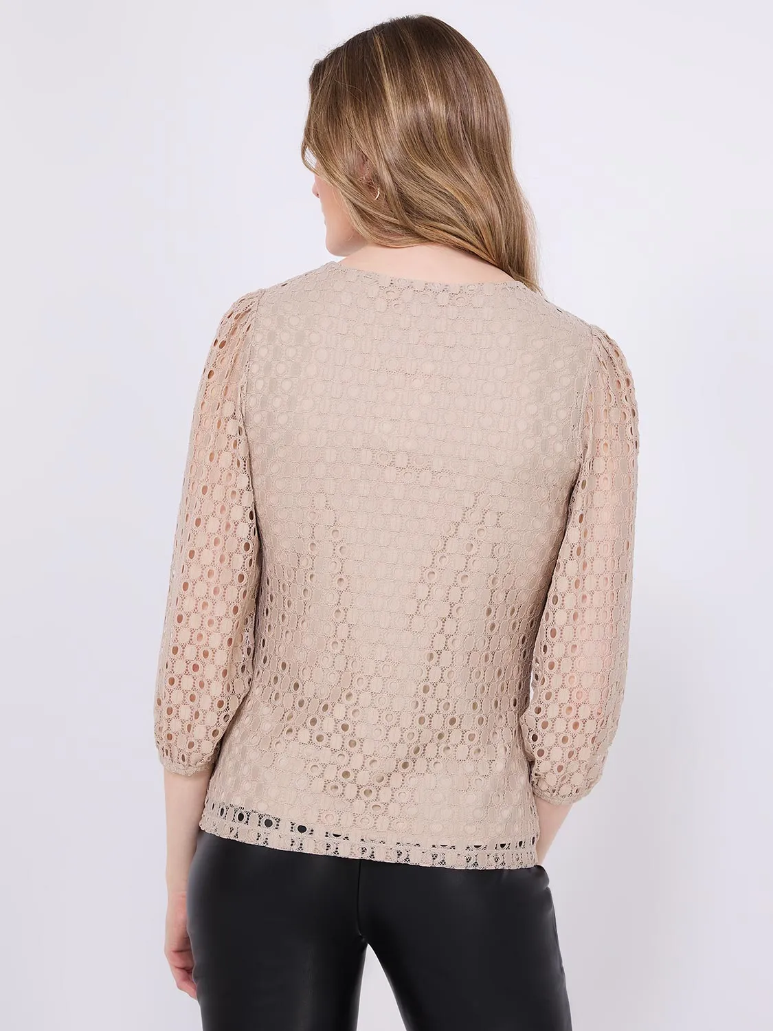 3/4 Puff Sleeve Lace Top