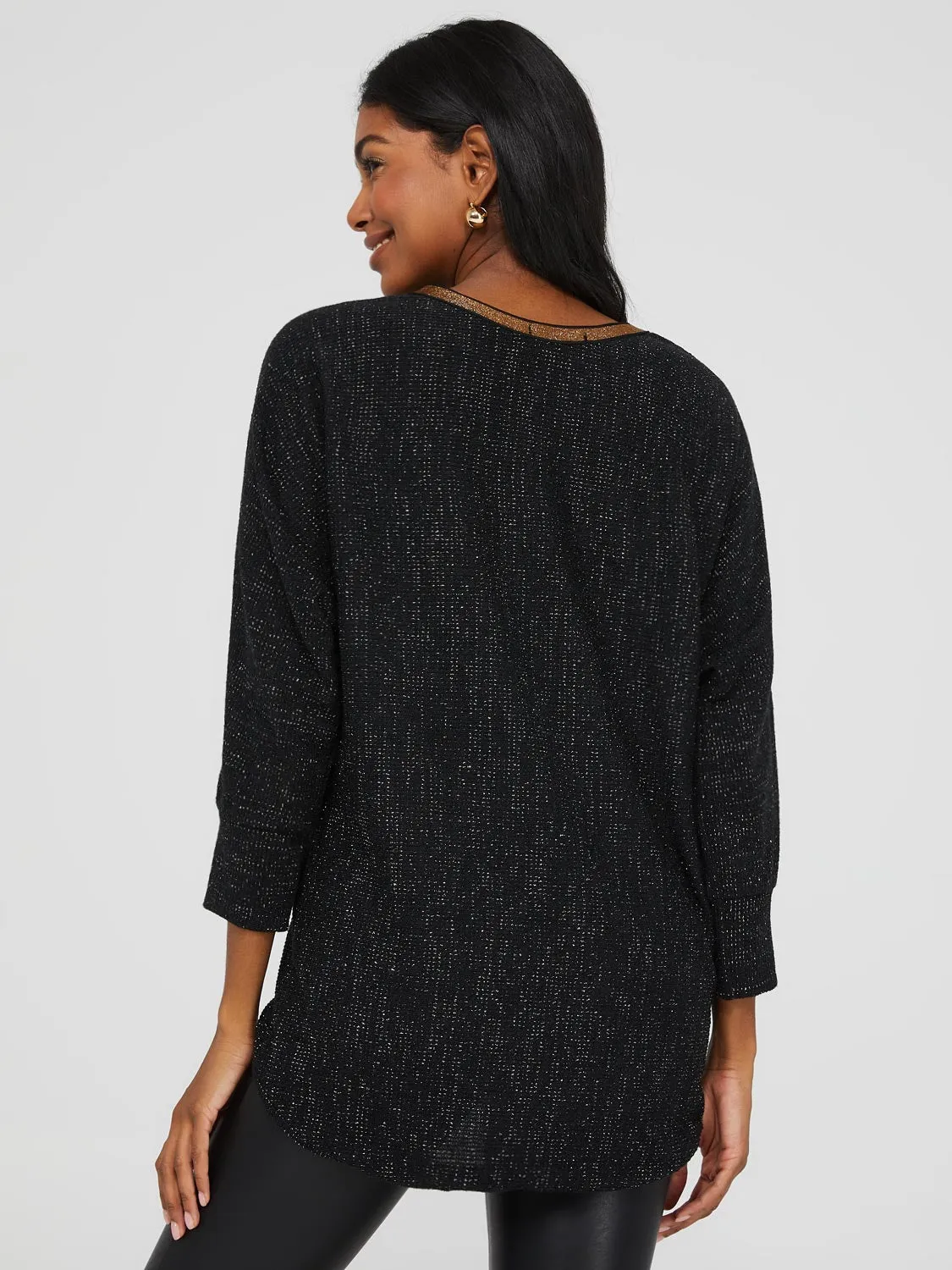 3/4 Sleeve High-Low Glitter Sweater