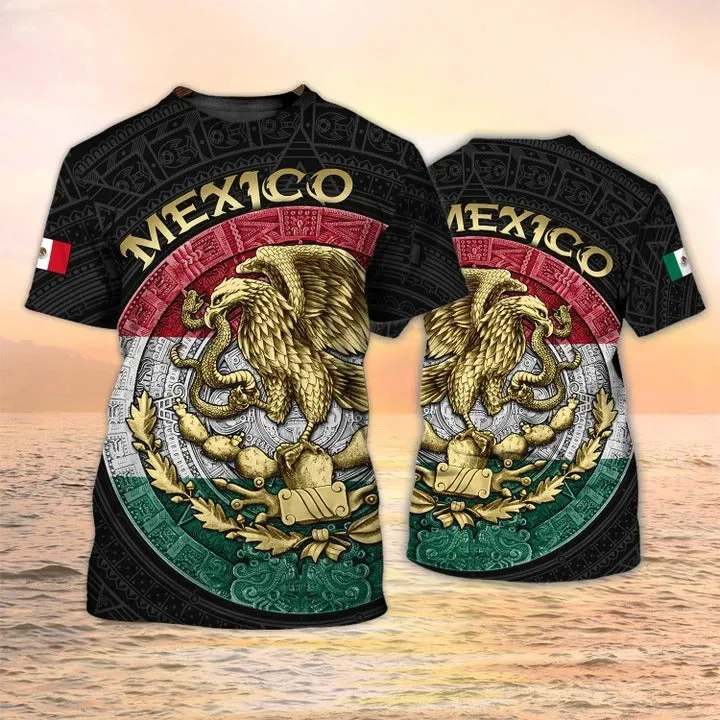 3D All Over Print Mexico T Shirt For Men Women, Mexican Shirts Aztec Eagle Pattern