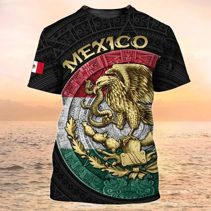 3D All Over Print Mexico T Shirt For Men Women, Mexican Shirts Aztec Eagle Pattern