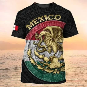 3D All Over Print Mexico T Shirt For Men Women, Mexican Shirts Aztec Eagle Pattern