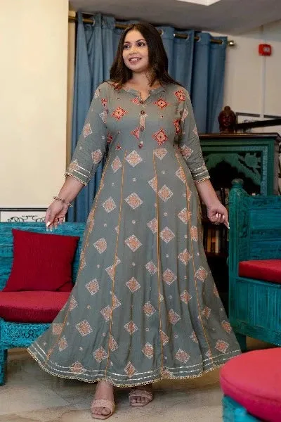 Anarkali Plus Size Grey Kurti for women