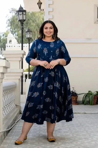 Anarkali Plus Size Navy Blue Kurti for women