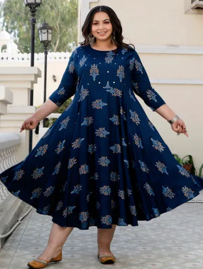 Anarkali Plus Size Navy Blue Kurti for women