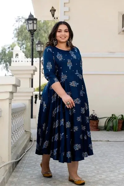 Anarkali Plus Size Navy Blue Kurti for women