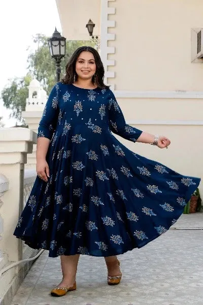 Anarkali Plus Size Navy Blue Kurti for women