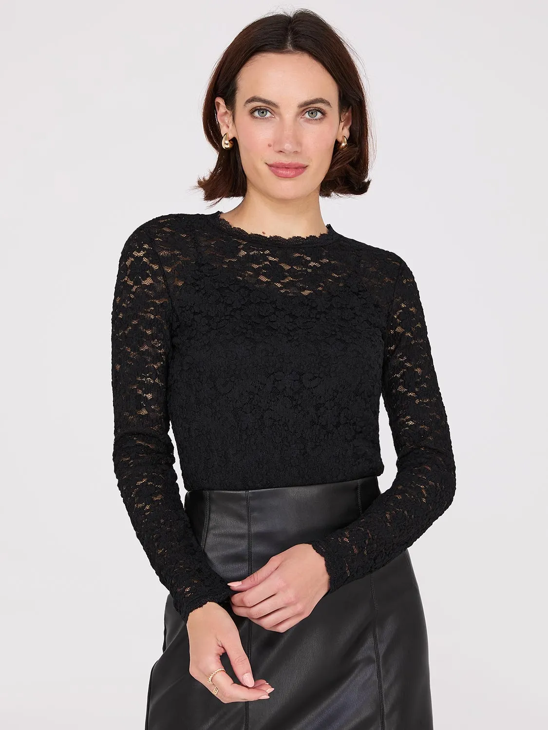 Bubble Lace Long Sleeve Top With Cami