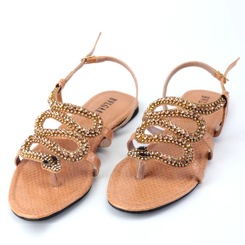 Bvl Flats Snake Pattern Diamond Women Sandals