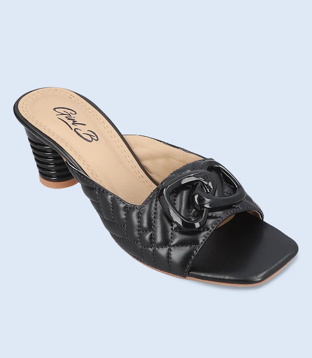 BW9373-BLACK-Women Casual Slipper Heels