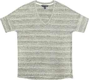 Calvin Klein Women's V-Neck Stripe Short Sleeve Tee Knitted T-Shirt