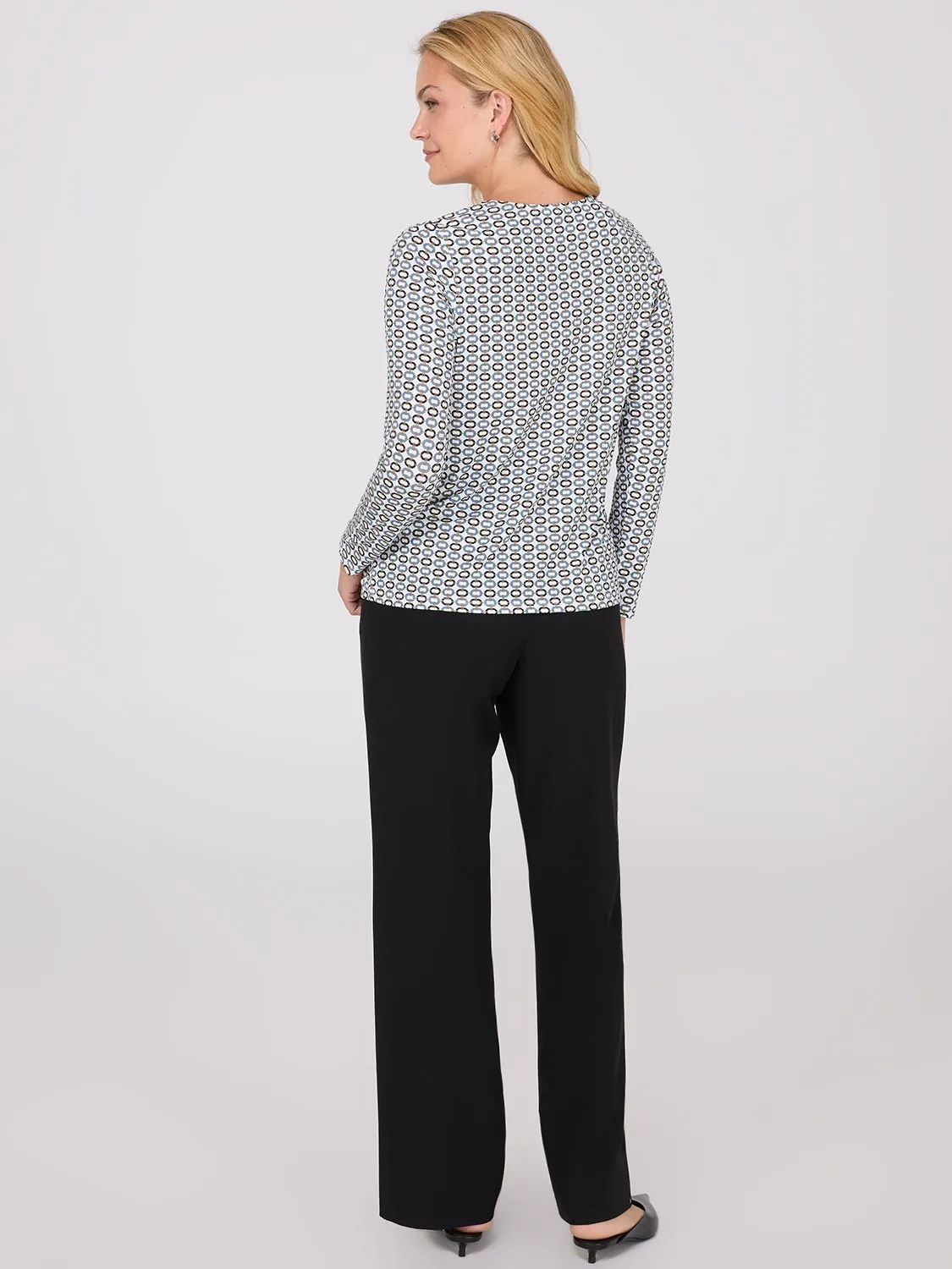 Chain Keyhole Printed Long Sleeve Top