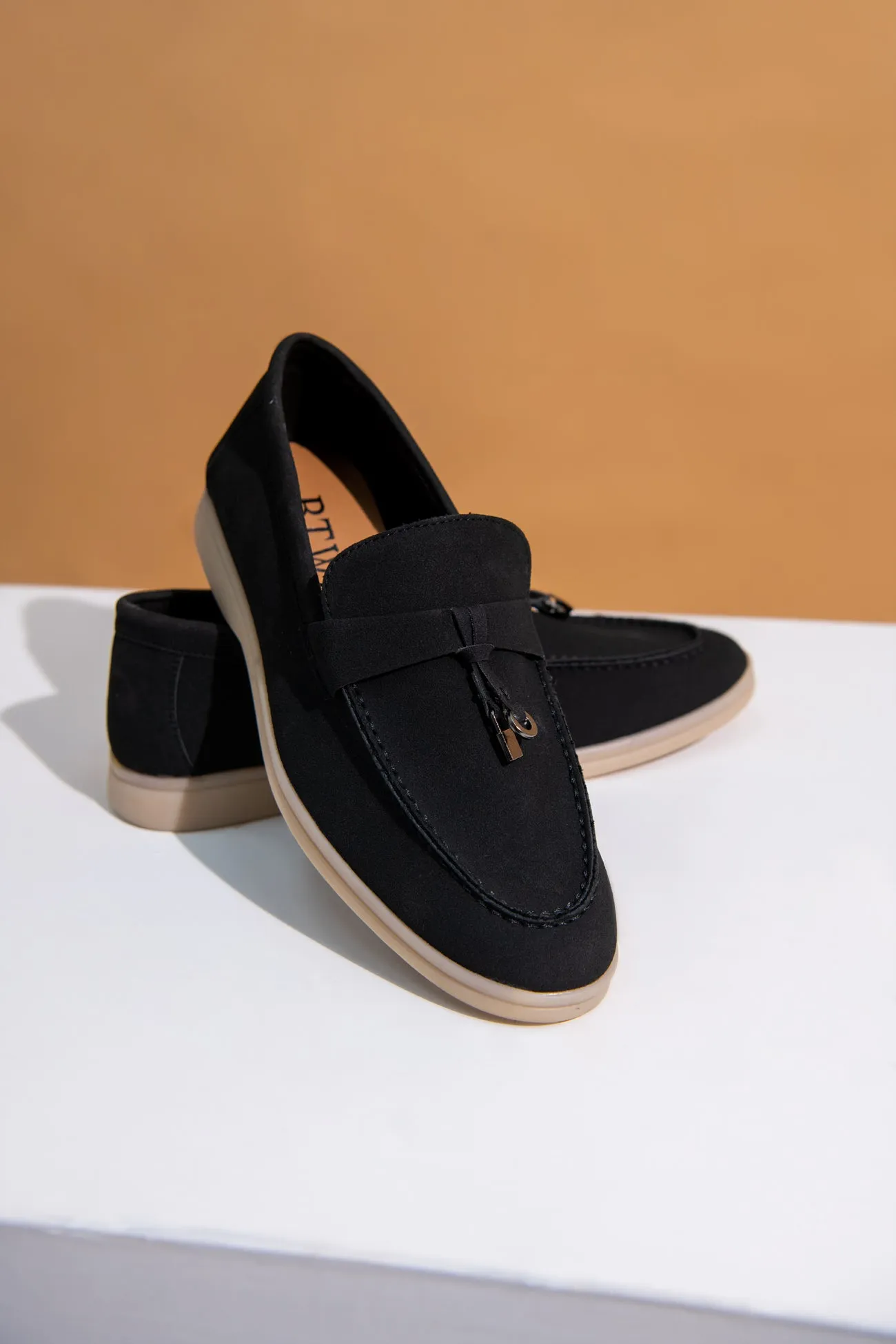 CHARCOAL GRAY SOFT SLIP SUEDE LOAFERS