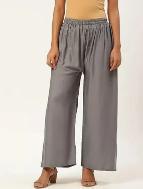 Charming Grey Colored Cotton Palazzo Pants For Women