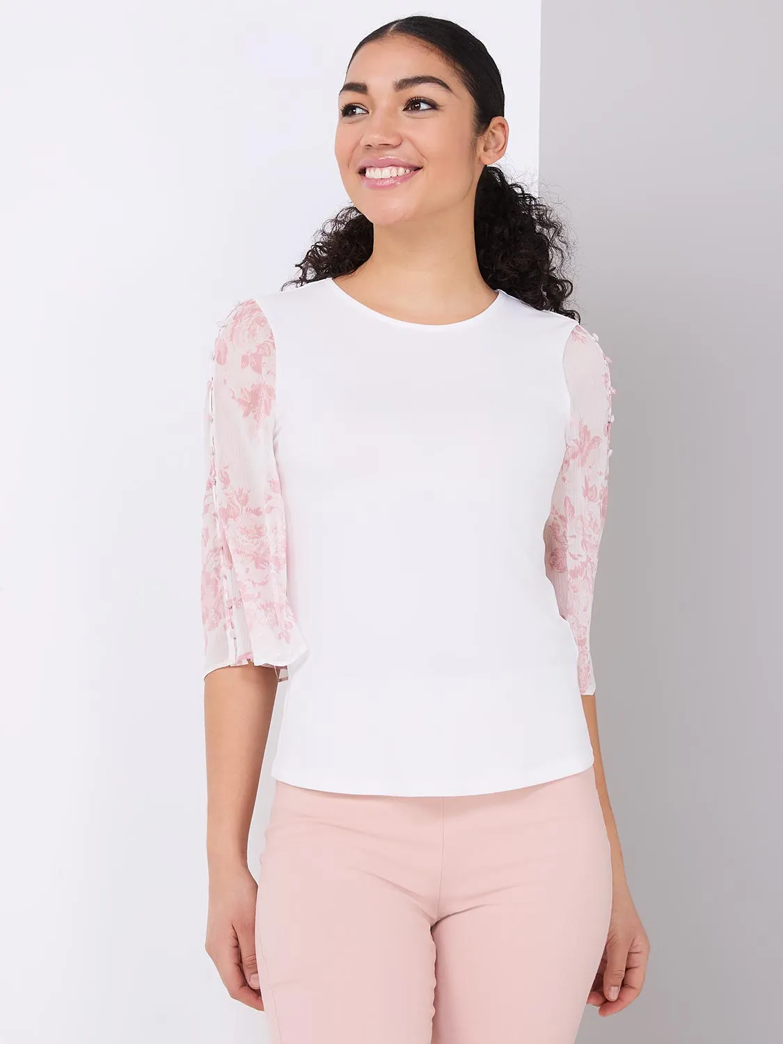 Chiffon Flutter Sleeve Top With Button Details