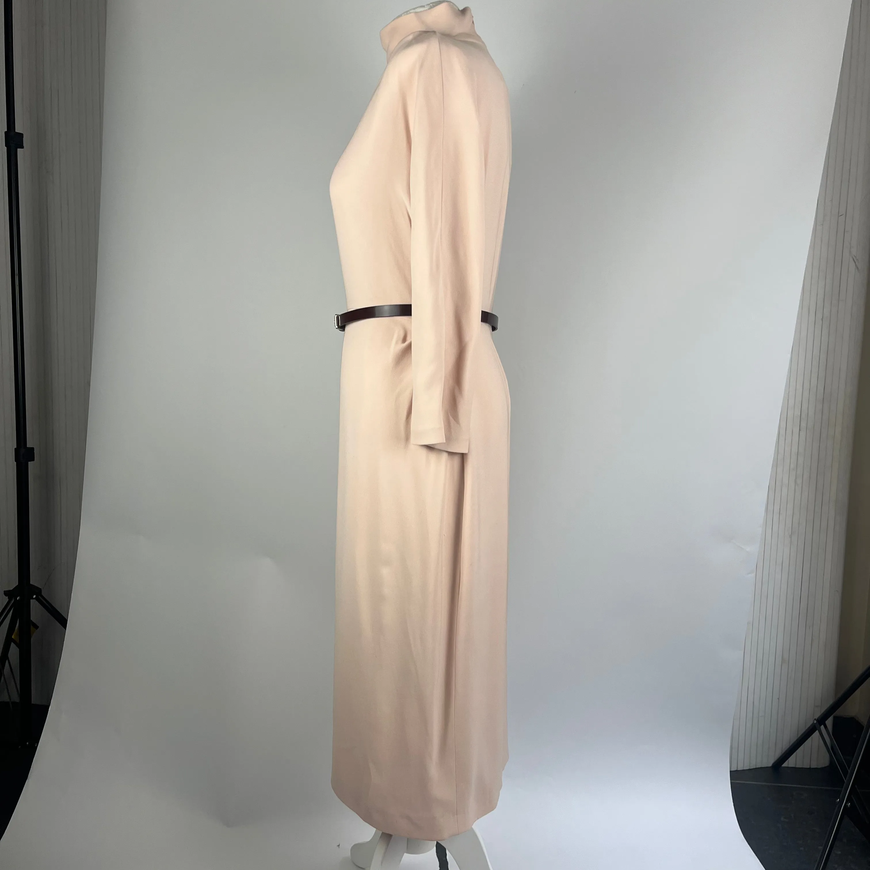 Christian Dior Nude Pink Stretch Silk Belted Midi Dress L