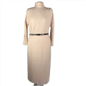 Christian Dior Nude Pink Stretch Silk Belted Midi Dress L