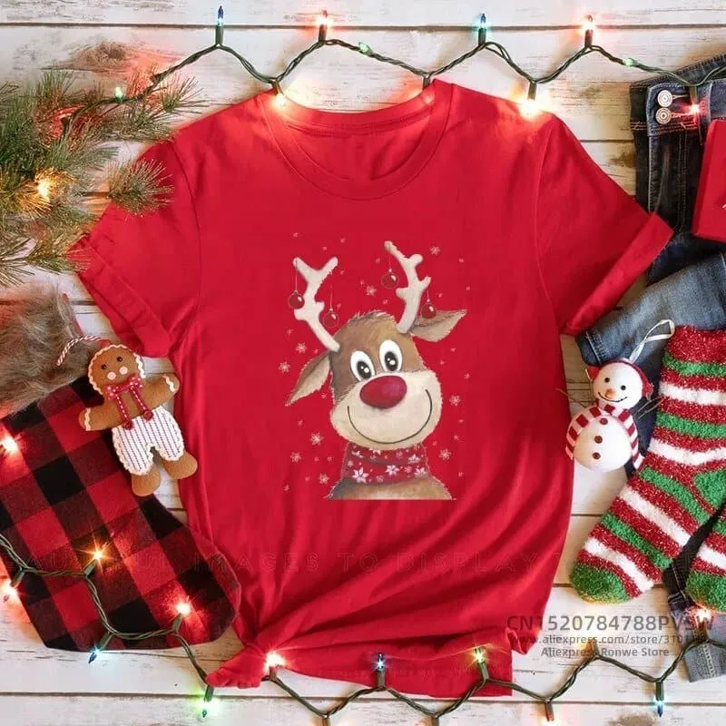 Christmas Red Print T-shirts