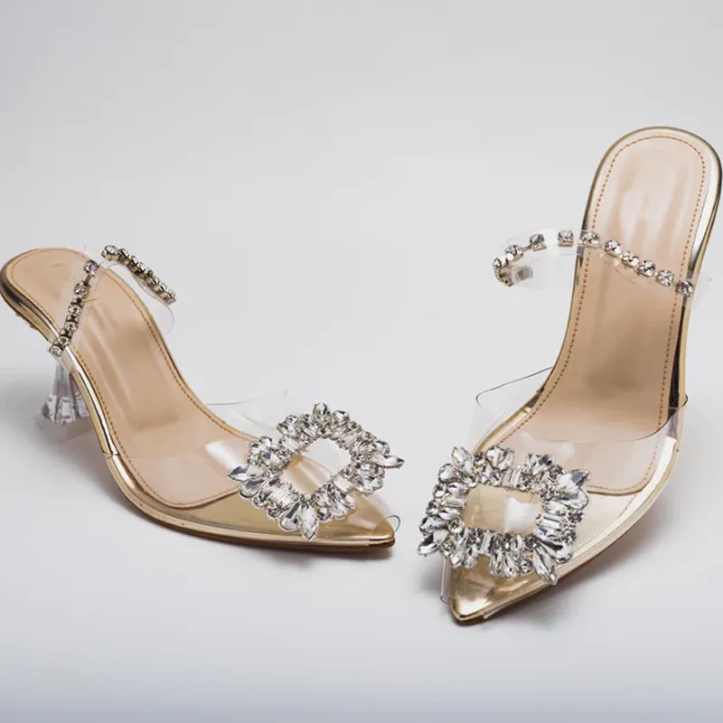 Cinderella Rhinestone Heels Women Crystal Clear Mules Sandals