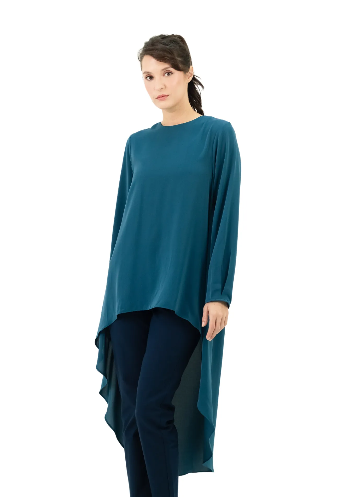 DAISY BY VOIR Asymmetrical Fishtail Hem Satin Top