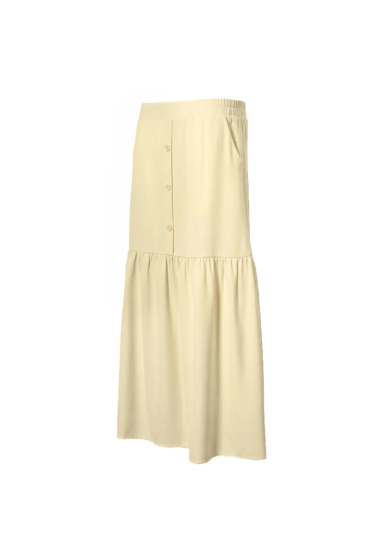 DAISY By VOIR Pocketed Front Button Peplum Maxi Skirt