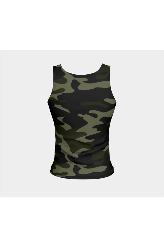 Dark Green Camouflage Fitted Tank Top