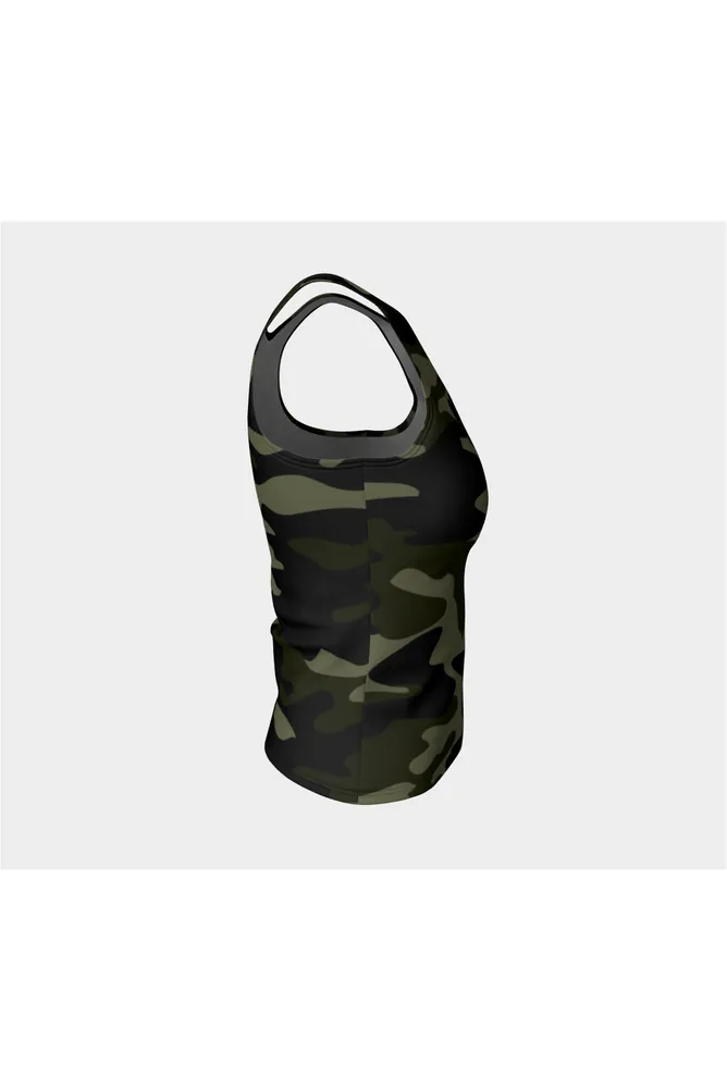 Dark Green Camouflage Fitted Tank Top