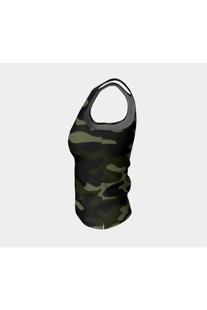 Dark Green Camouflage Fitted Tank Top