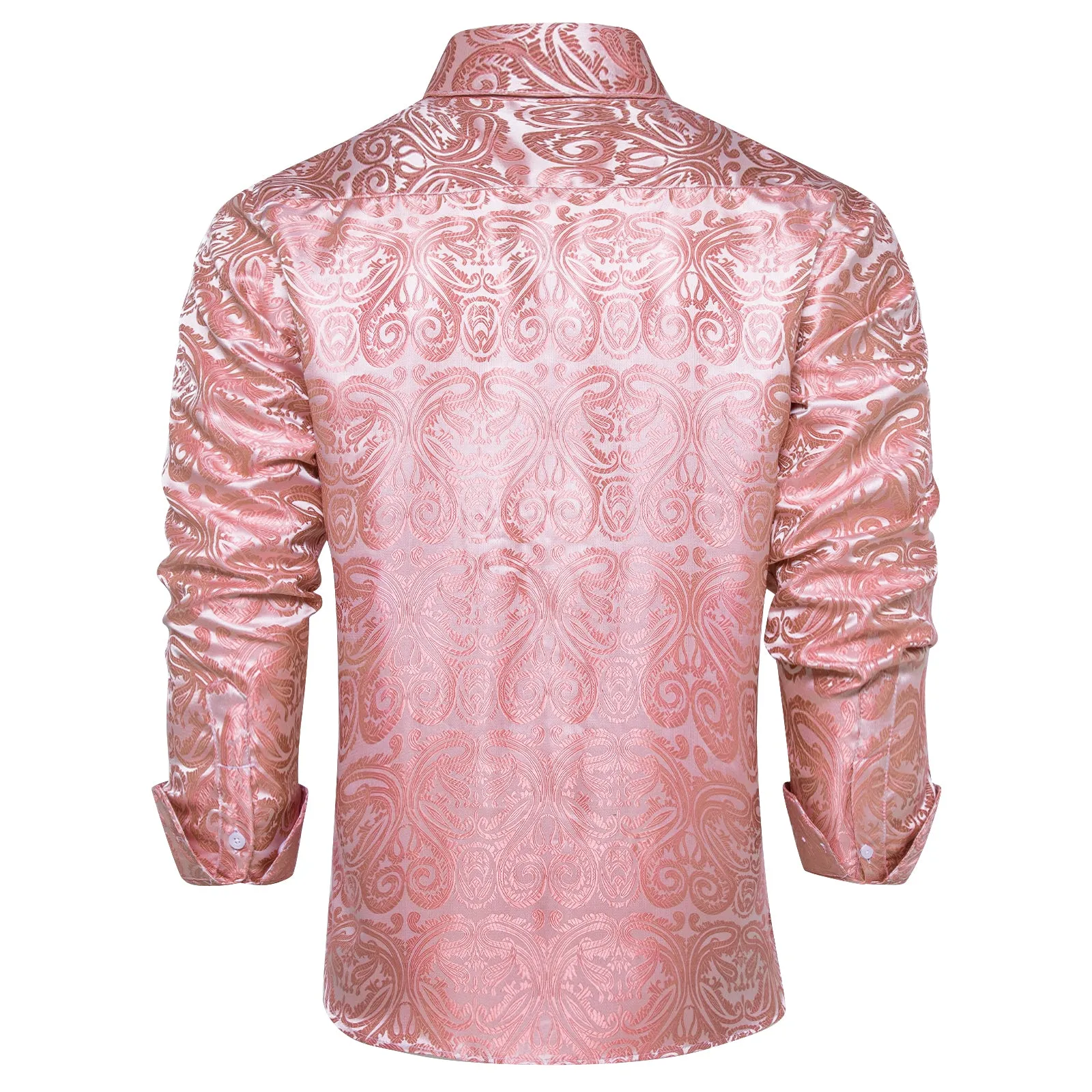 DiBanGu Shirts for Men Pink Floral Silk Men's Long Sleeve Shirt