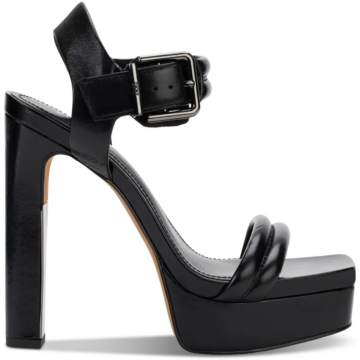 DKNY Womens Jaysha Leather Buckle Platform Sandals