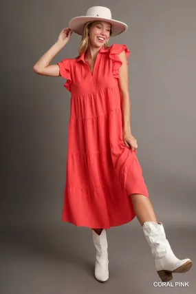 Doing My Best Tiered Midi Dress  Coral