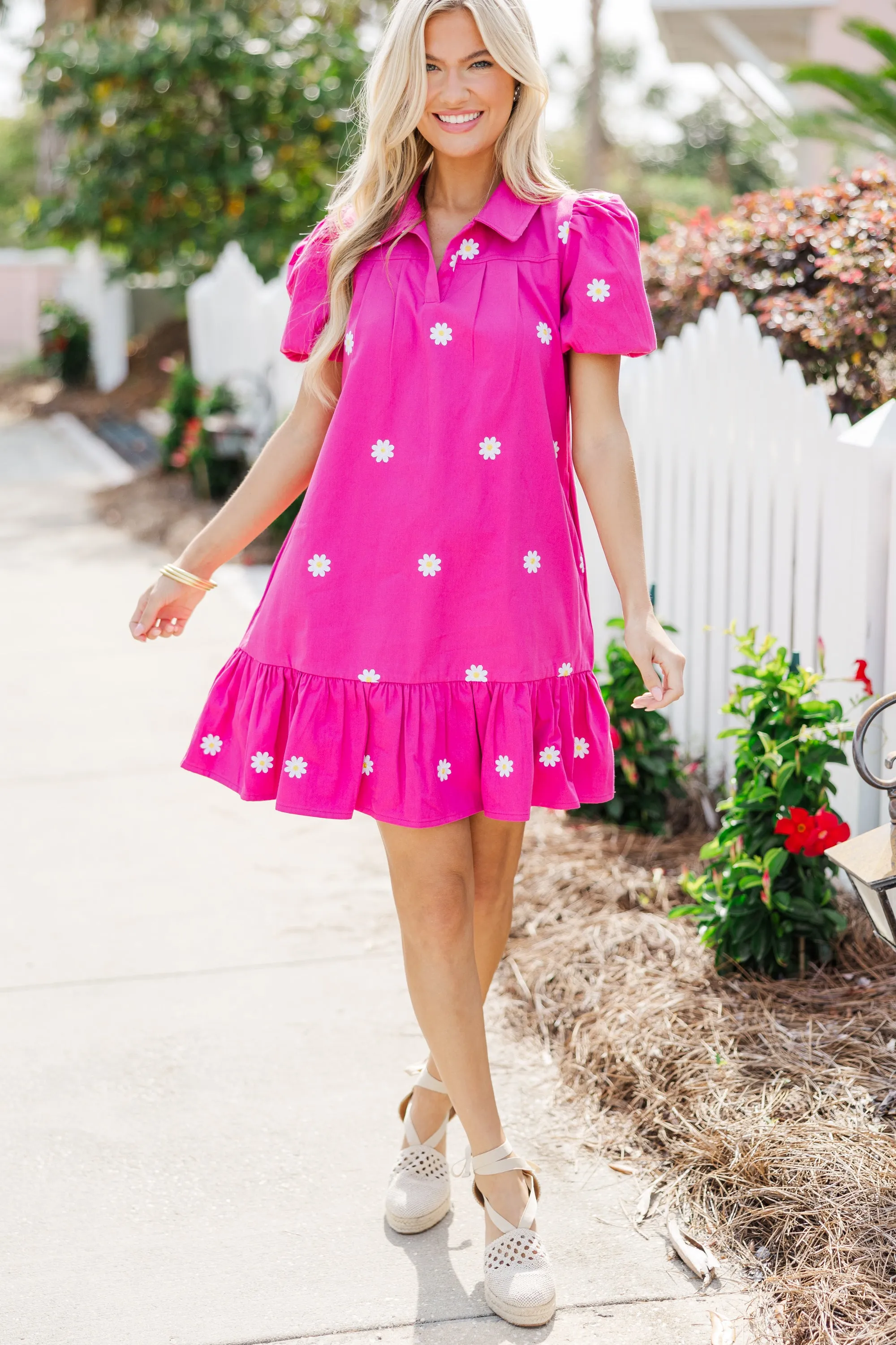 Dream Of The Day Fuchsia Pink Floral Embroidered Dress