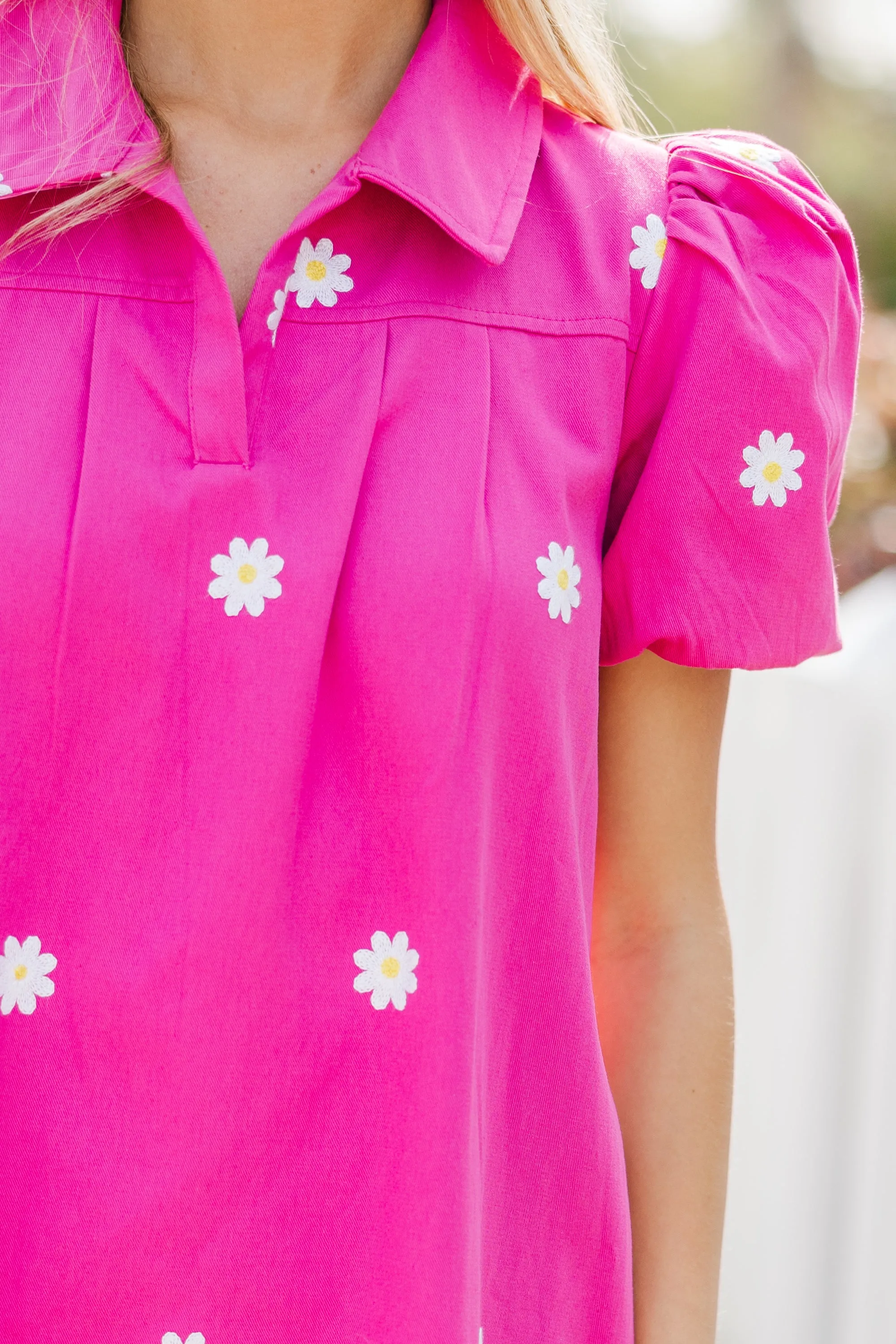 Dream Of The Day Fuchsia Pink Floral Embroidered Dress