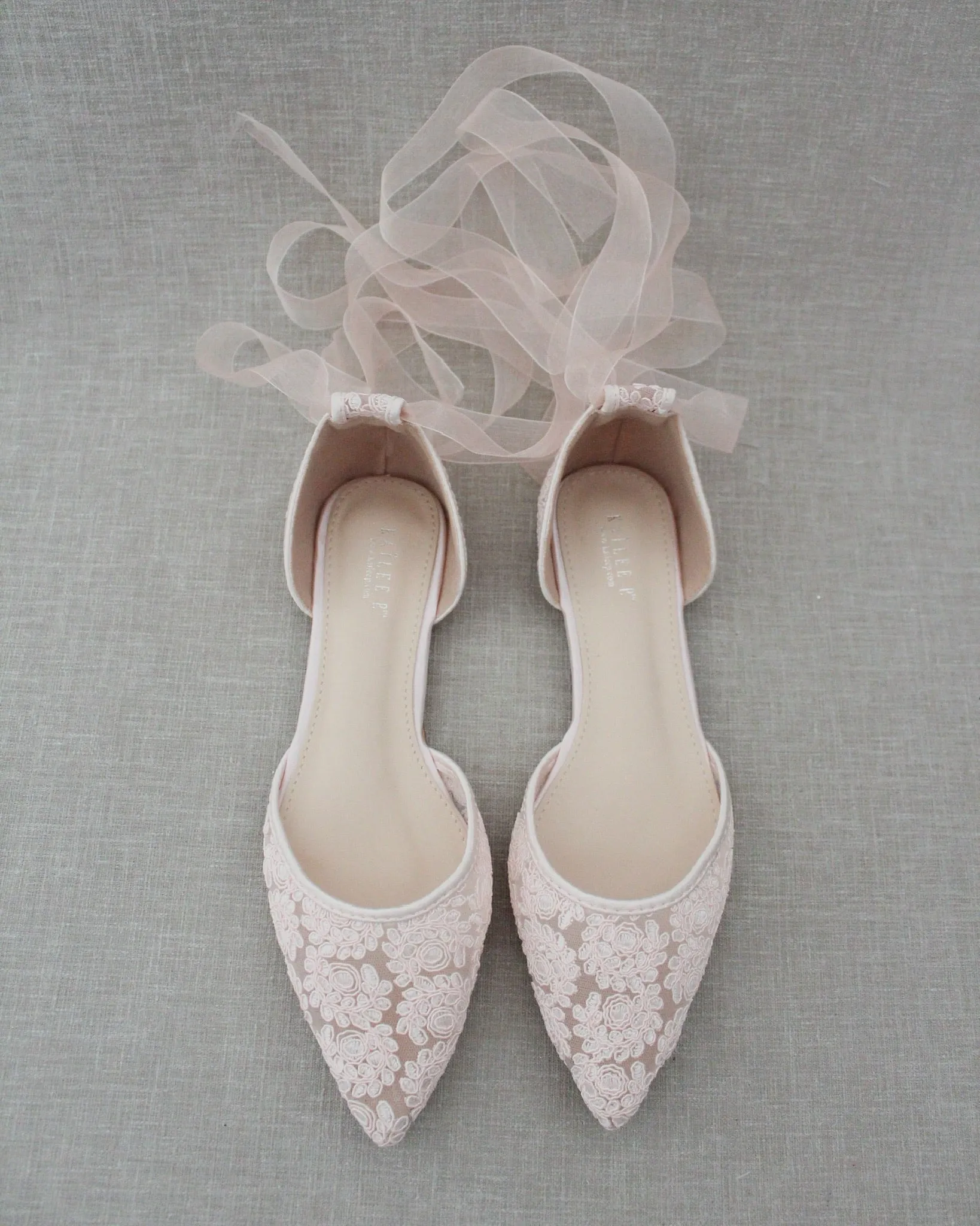 Dusty Pink Crochet Lace Pointy Toe with Ankle Tie or Ballerina Lace Up