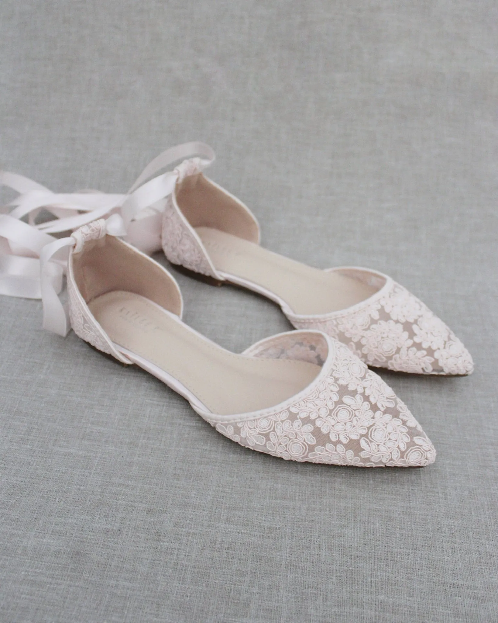 Dusty Pink Crochet Lace Pointy Toe with Ankle Tie or Ballerina Lace Up