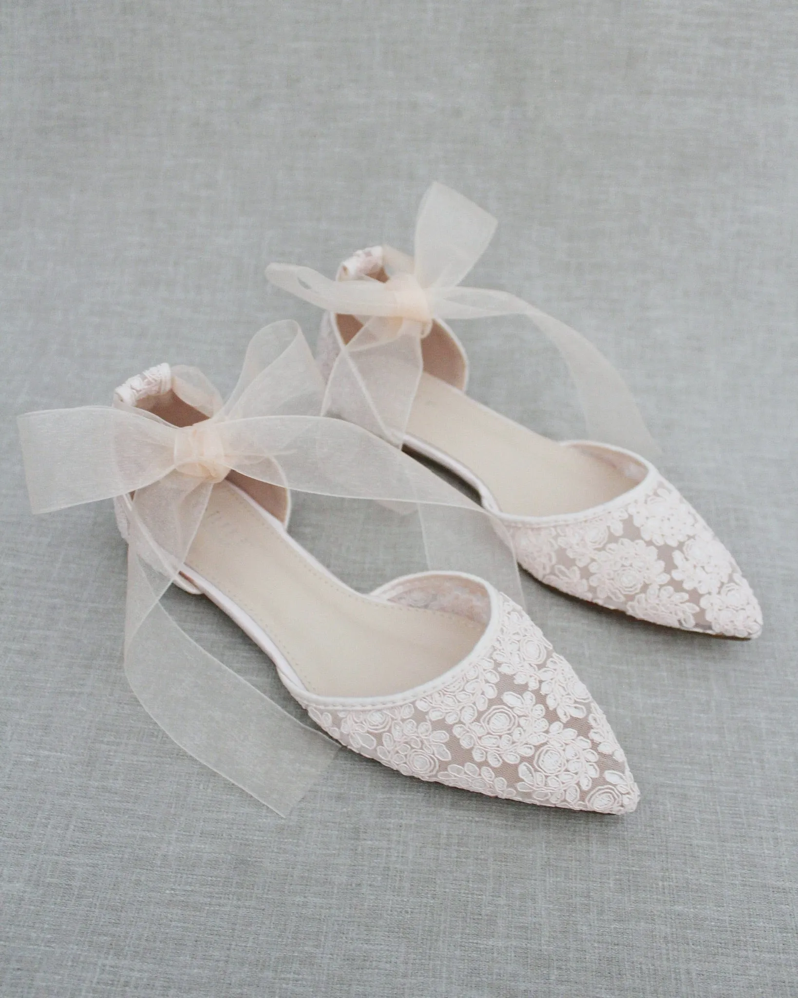 Dusty Pink Crochet Lace Pointy Toe with Ankle Tie or Ballerina Lace Up