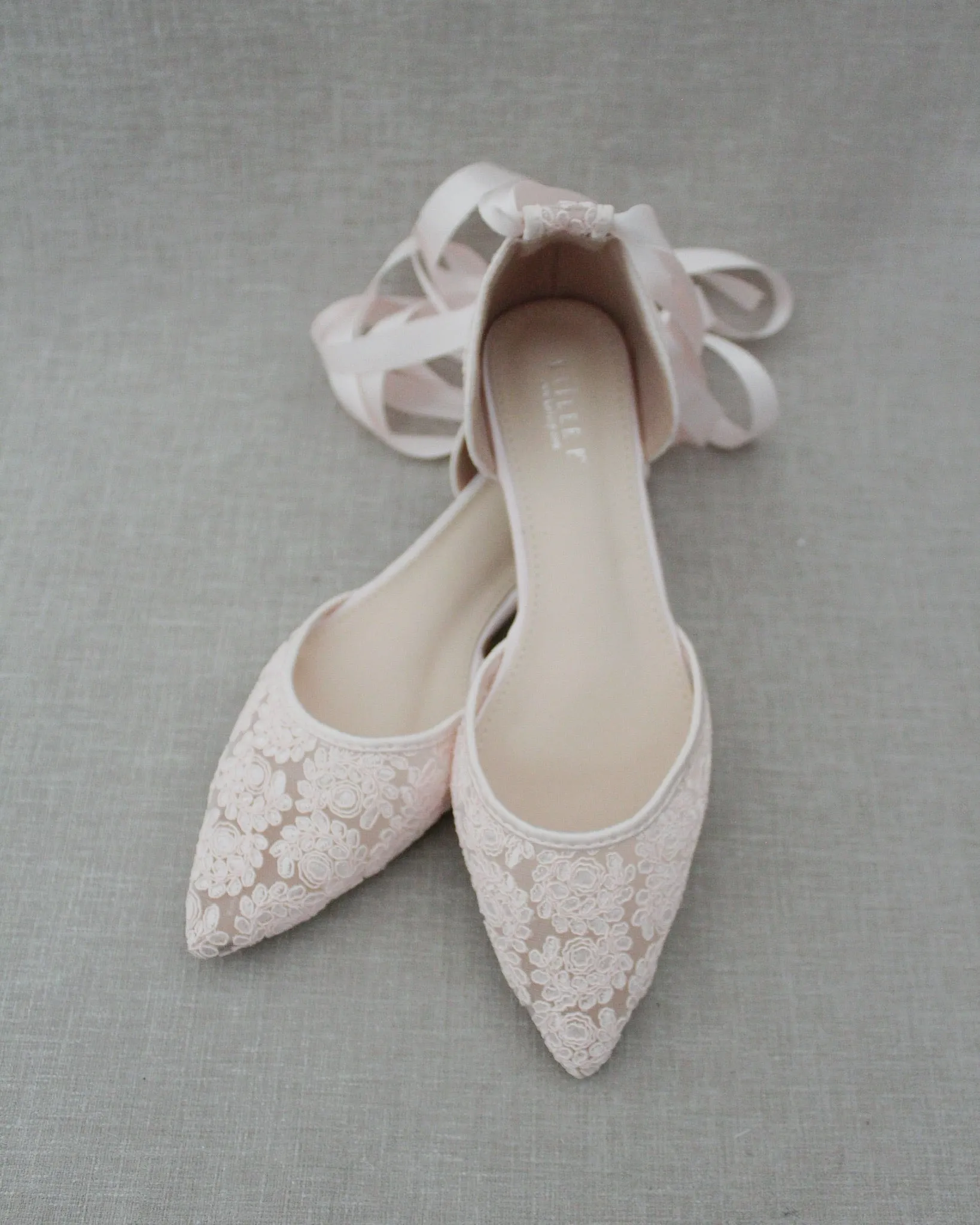 Dusty Pink Crochet Lace Pointy Toe with Ankle Tie or Ballerina Lace Up