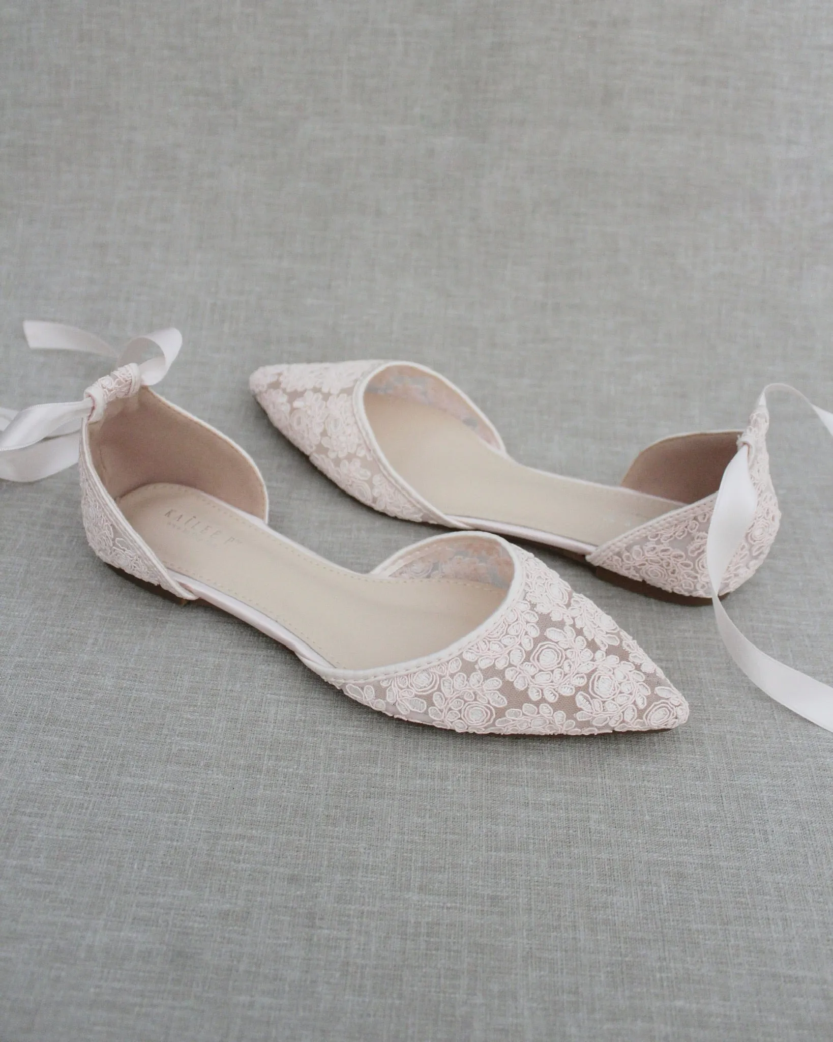 Dusty Pink Crochet Lace Pointy Toe with Ankle Tie or Ballerina Lace Up