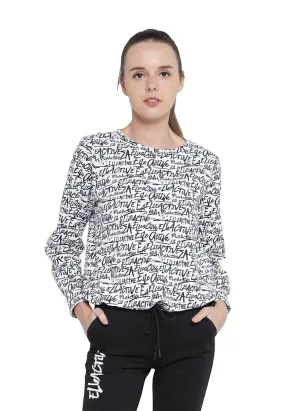 ELLE Active All Over Wording Print Sweat Top