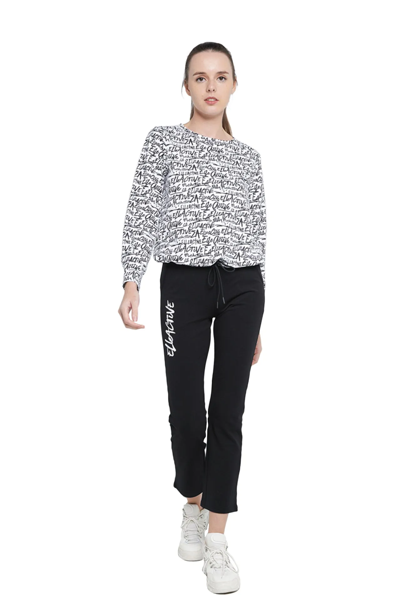 ELLE Active All Over Wording Print Sweat Top