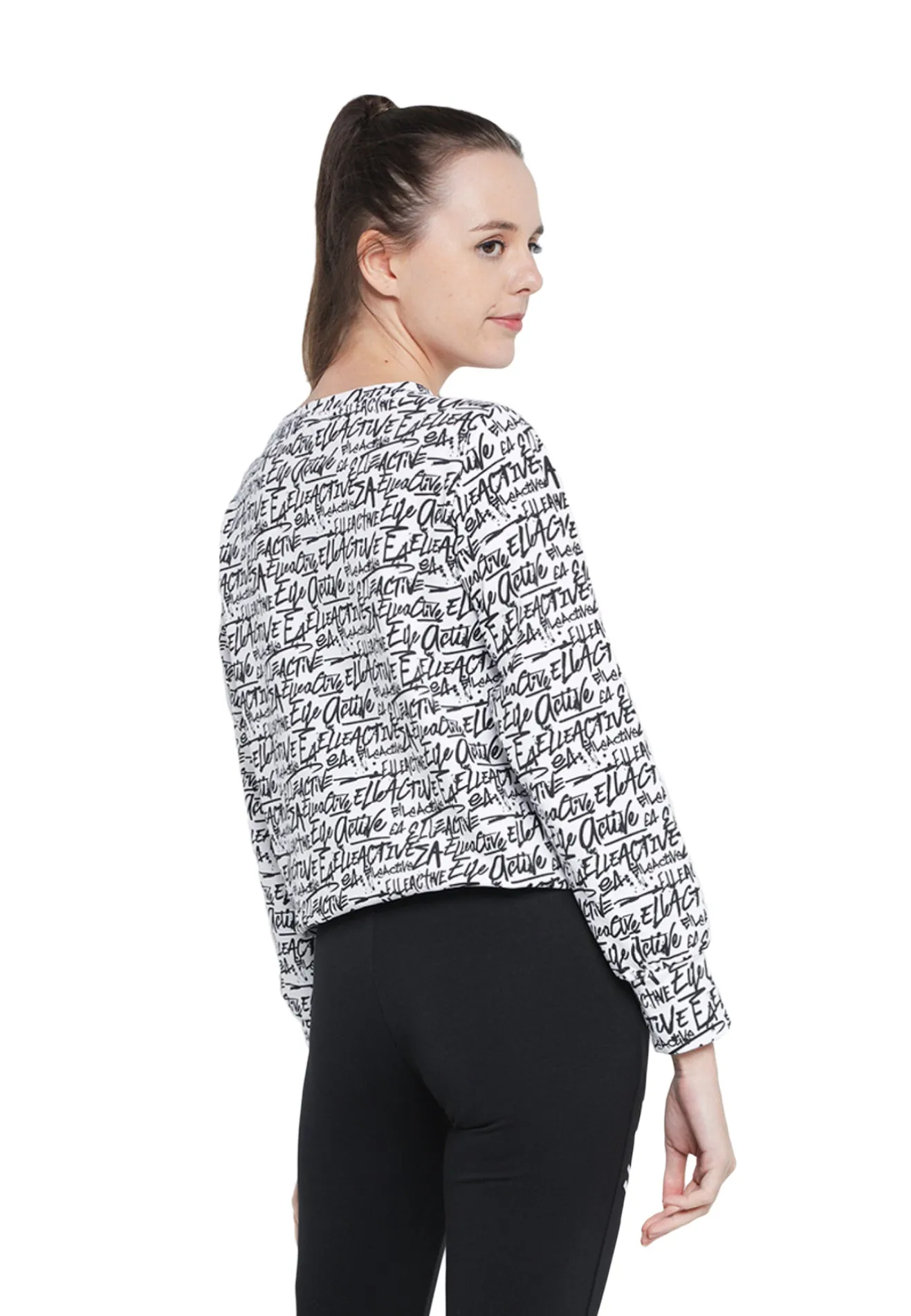 ELLE Active All Over Wording Print Sweat Top