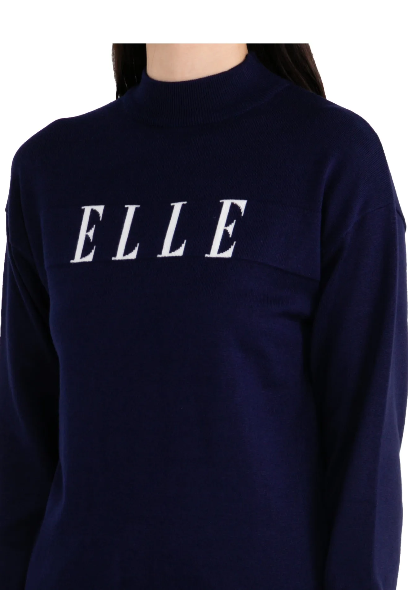 ELLE Apparel Knitted Mock Neck Logo Long Sleeves Sweater