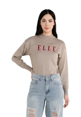 ELLE Apparel Knitted Mock Neck Logo Long Sleeves Sweater