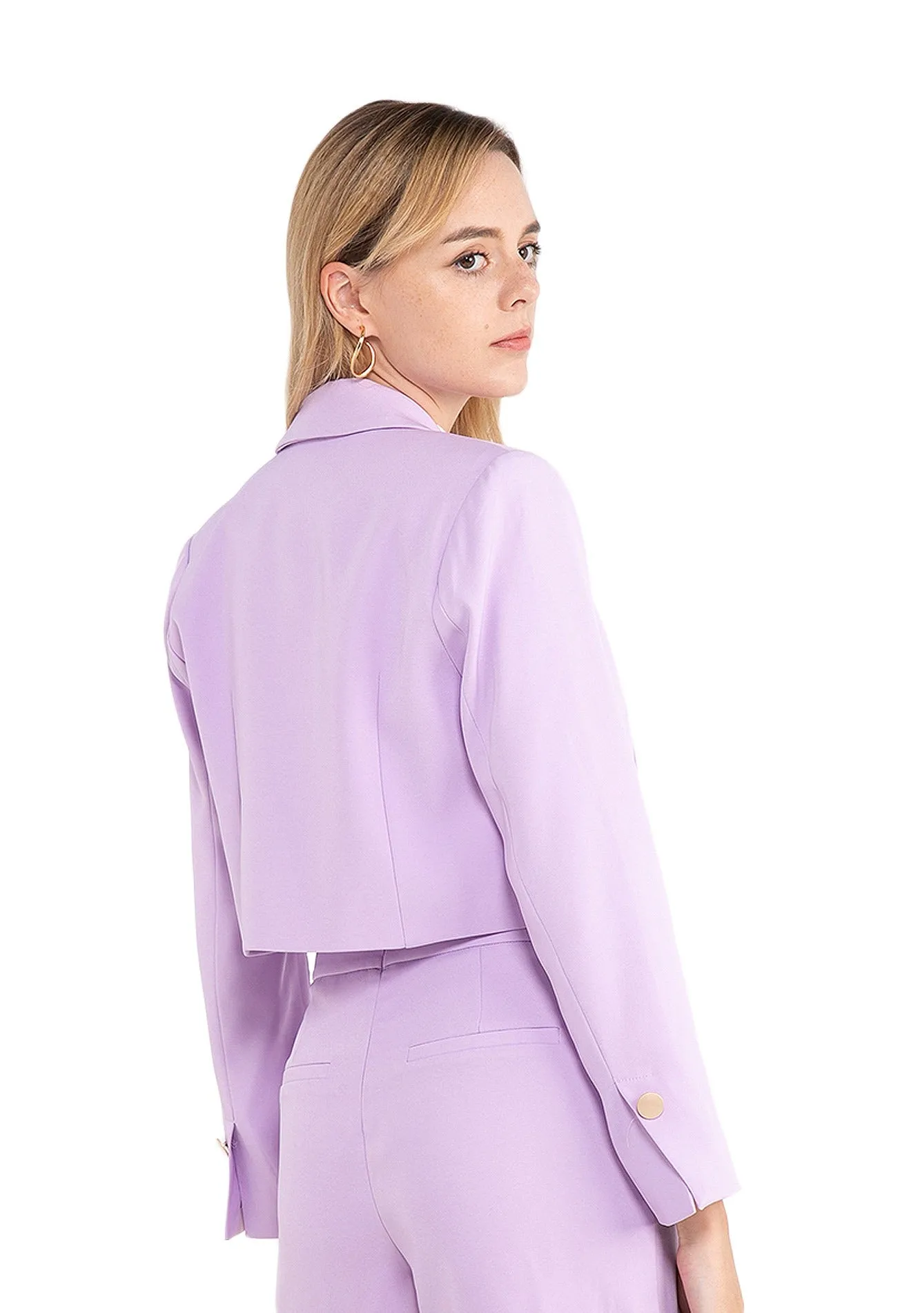 ELLE Apparel Lapel Collar Cropped Blazer