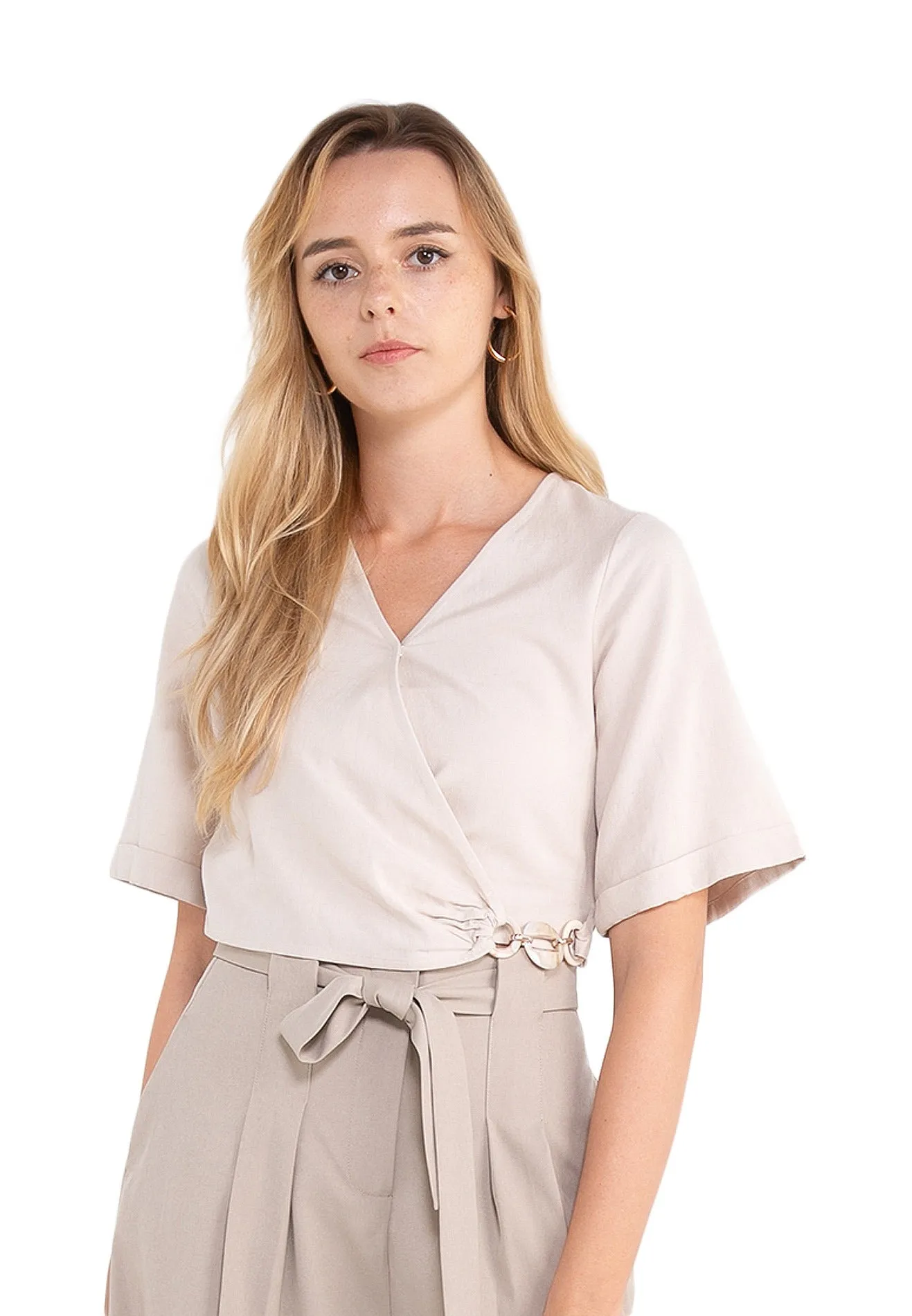 ELLE Apparel V-Neck Linen Wrap Top